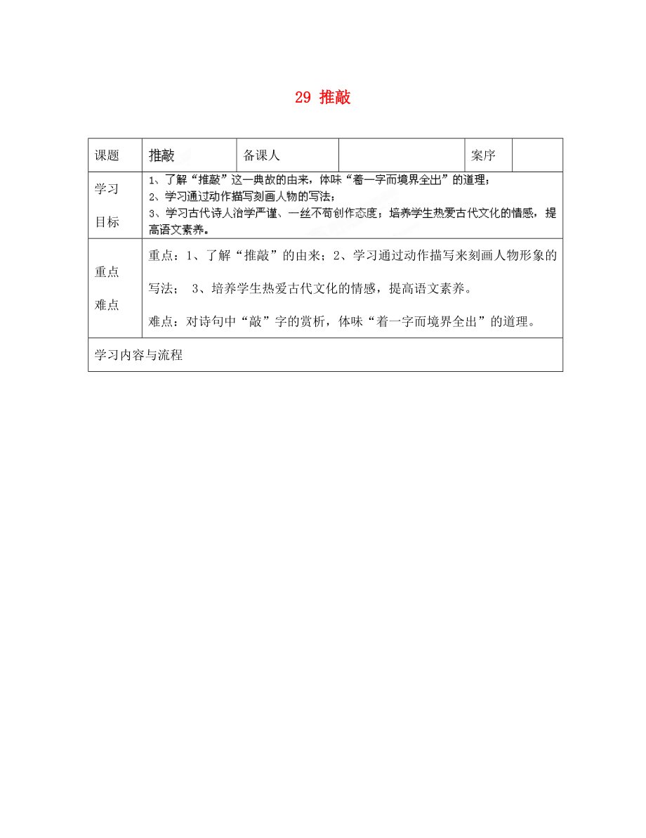 山東省淄博市臨淄區(qū)皇城鎮(zhèn)第二中學七年級語文上冊 29 推敲導學案（無答案） 魯教版五四制_第1頁