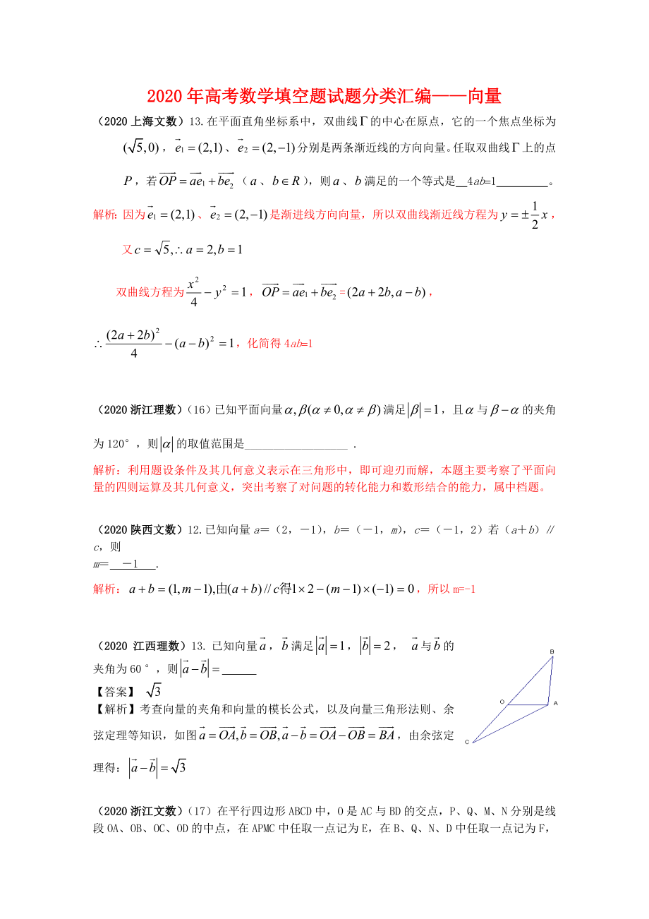 2020年高考数学填空题试题分类汇编——向量_第1页