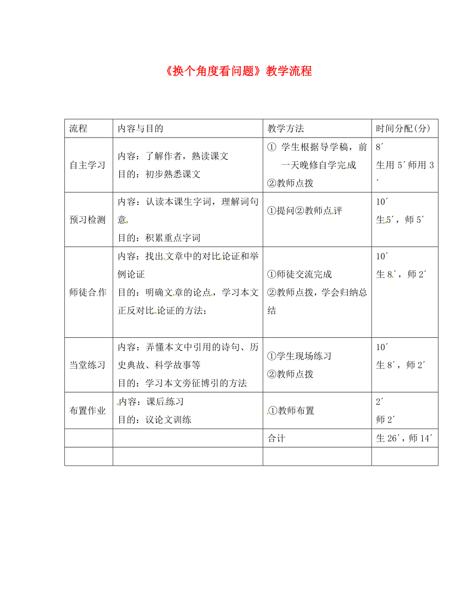 廣東省河源市八年級(jí)語(yǔ)文下冊(cè) 第二單元 8換個(gè)角度看問(wèn)題教學(xué)流程 語(yǔ)文版（通用）_第1頁(yè)