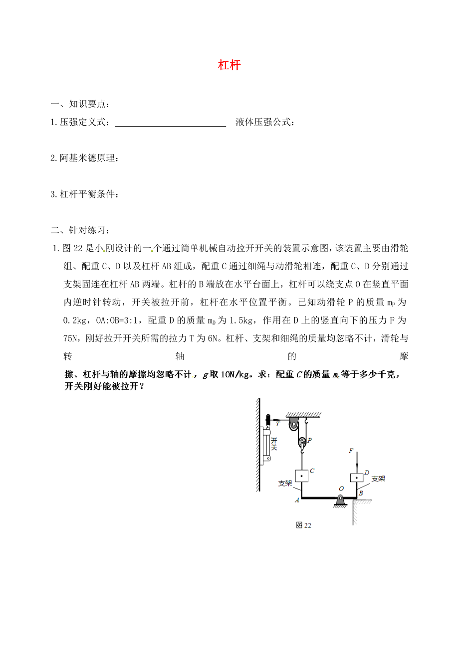 北京市延慶縣十一學校中考物理專題復習 杠桿_第1頁