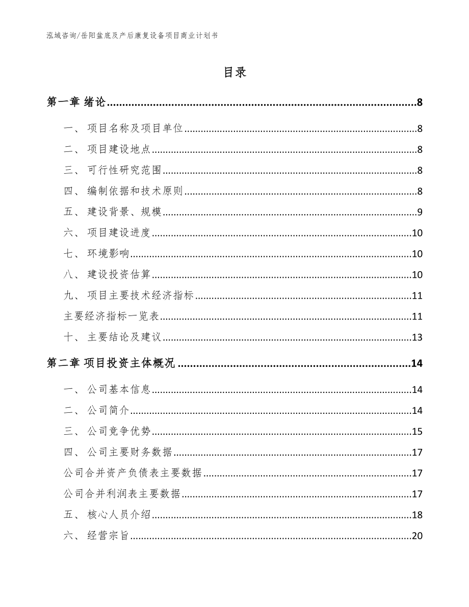 岳阳盆底及产后康复设备项目商业计划书_第1页