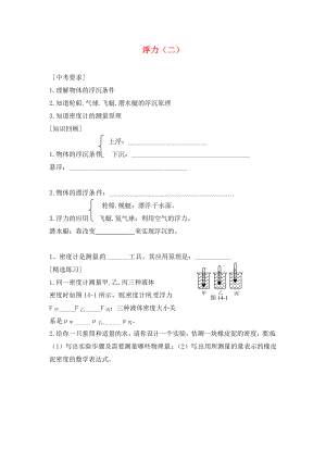 內(nèi)蒙古準(zhǔn)格爾旗第十中學(xué)2020屆中考物理一輪專題復(fù)習(xí) 21 浮力（二）學(xué)案（無答案）