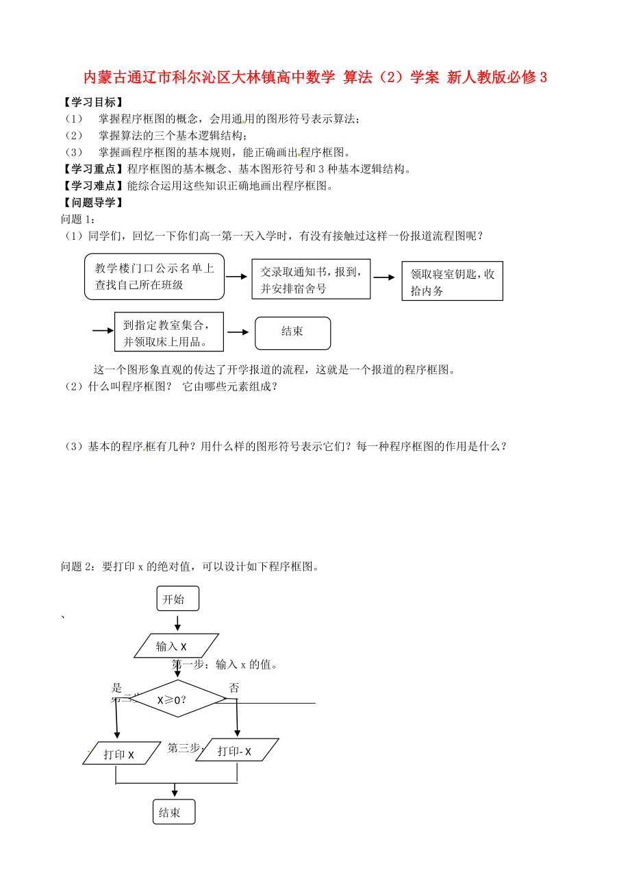 内蒙古通辽市科尔沁区大林镇高中数学 算法（2）学案 新人教版必修3_第1页