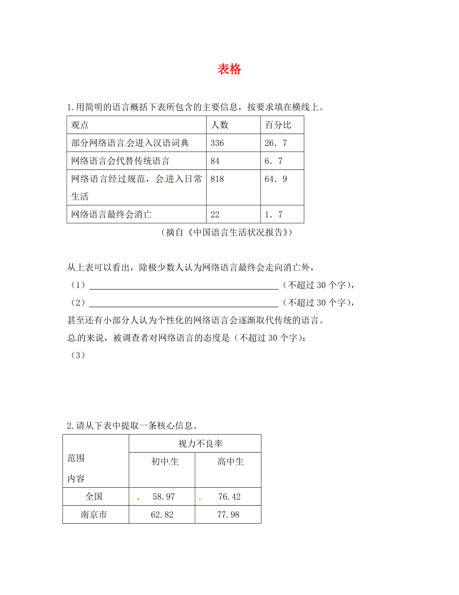 江蘇省南京市2020屆中考語文復(fù)習(xí) 表格（無答案）_第1頁