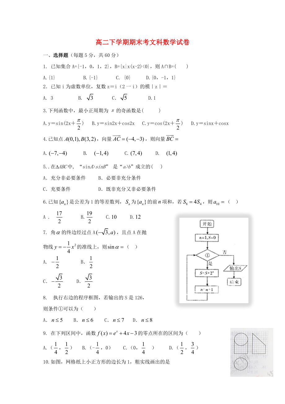 云南省騰沖市第八中學(xué)2020學(xué)年高二數(shù)學(xué)下學(xué)期期末考試試題 文（無答案）(1)_第1頁(yè)