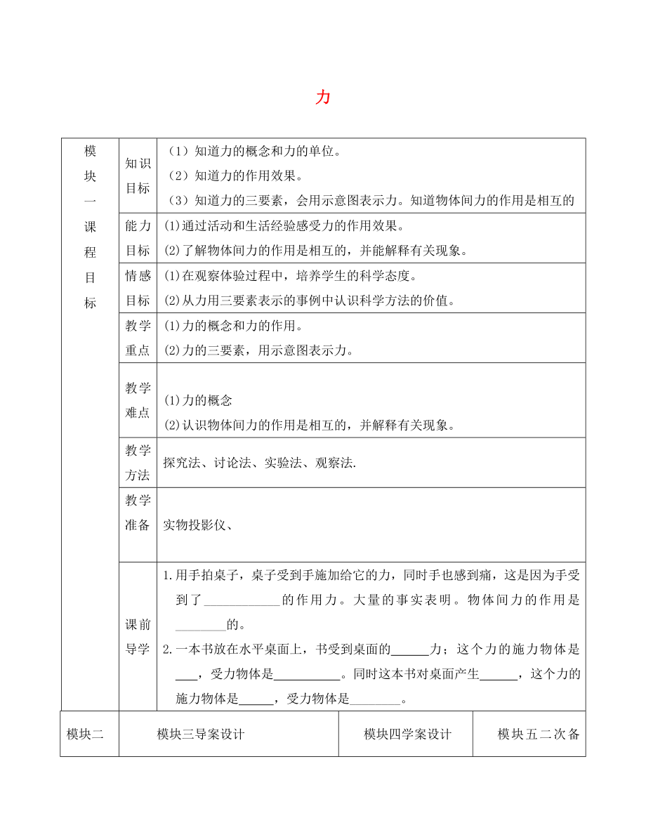 2020八年級物理下冊 第七章 第一節(jié) 力導學案（無答案）（新版）新人教版_第1頁