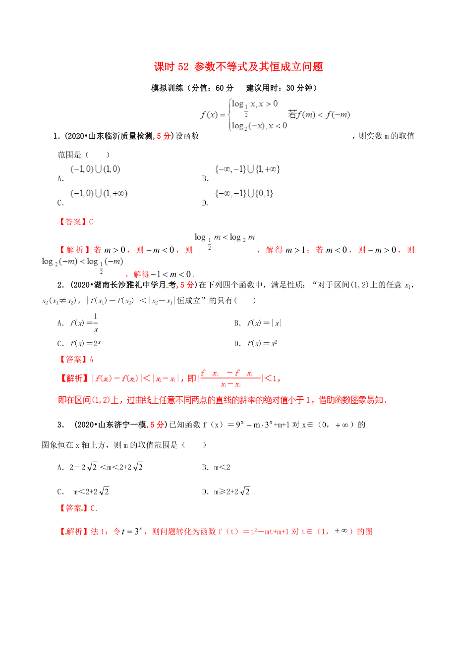 2020年高考數(shù)學(xué) 課時(shí)52 參數(shù)不等式及其恒成立問題單元滾動(dòng)精準(zhǔn)測(cè)試卷 文_第1頁(yè)