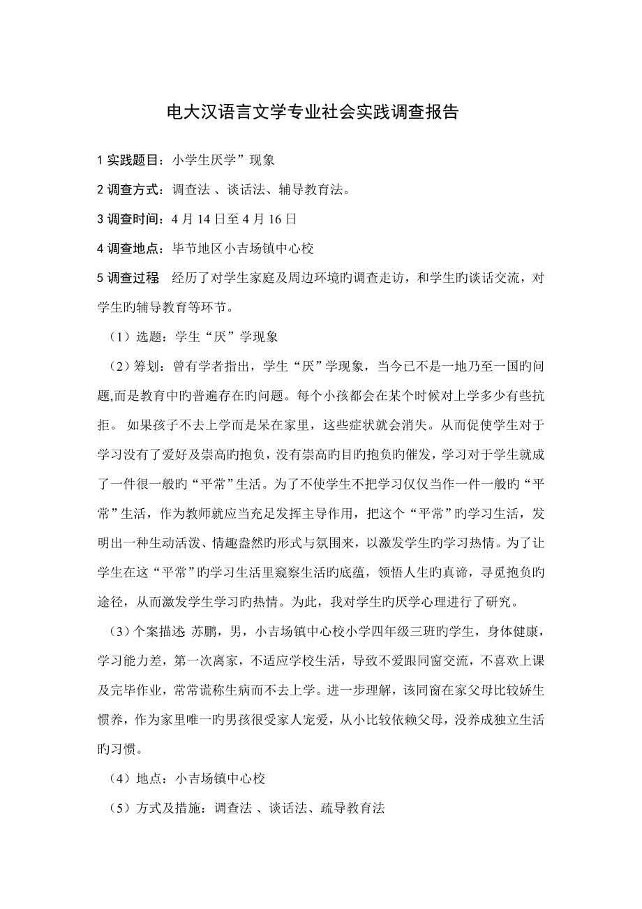 2022电大汉语言文学专业社会实践调查报告新版_第1页