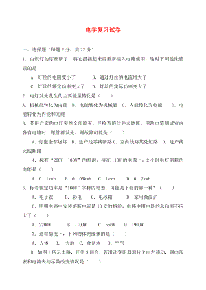 九年級物理 電學(xué)復(fù)習(xí)試卷（無答案） 滬科版（通用）