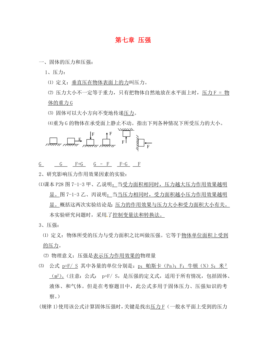 山東省龍口市諸由觀鎮(zhèn)諸由中學(xué)中考物理 壓強復(fù)習(xí)提綱（無答案） 新人教版_第1頁