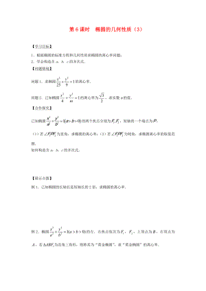 江苏省宿迁市高中数学 第二章 圆锥曲线与方程 第6课时 椭圆的几何性质3导学案（无答案）苏教版选修2-1（通用）