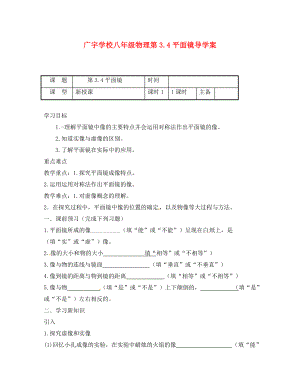 江蘇省沭陽縣廣宇學(xué)校八年級物理 《3.4 平面鏡》學(xué)案（無答案）