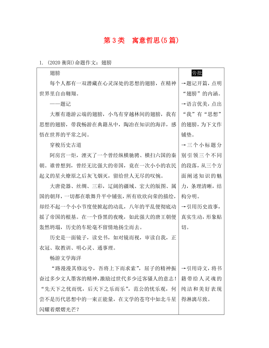 湖南省2020中考語文面對面 寫作 專題六 優(yōu)秀范文分類展示 第3類 寓意哲思_第1頁