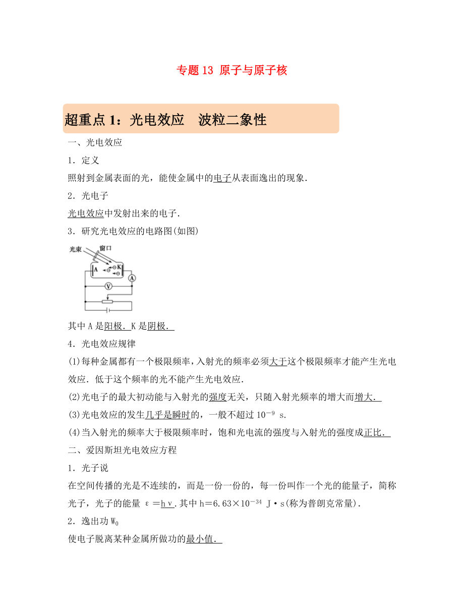 2020年高考物理 專題13 原子與原子核學(xué)案_第1頁(yè)