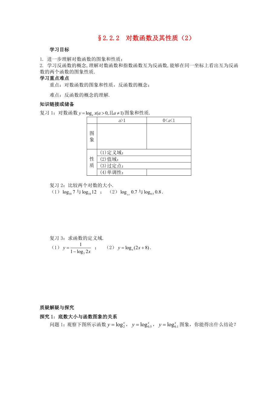 河北省石家莊市高中數(shù)學(xué) 2.2.2 對數(shù)函數(shù)及其性質(zhì)（2）學(xué)案 北師大版必修1_第1頁