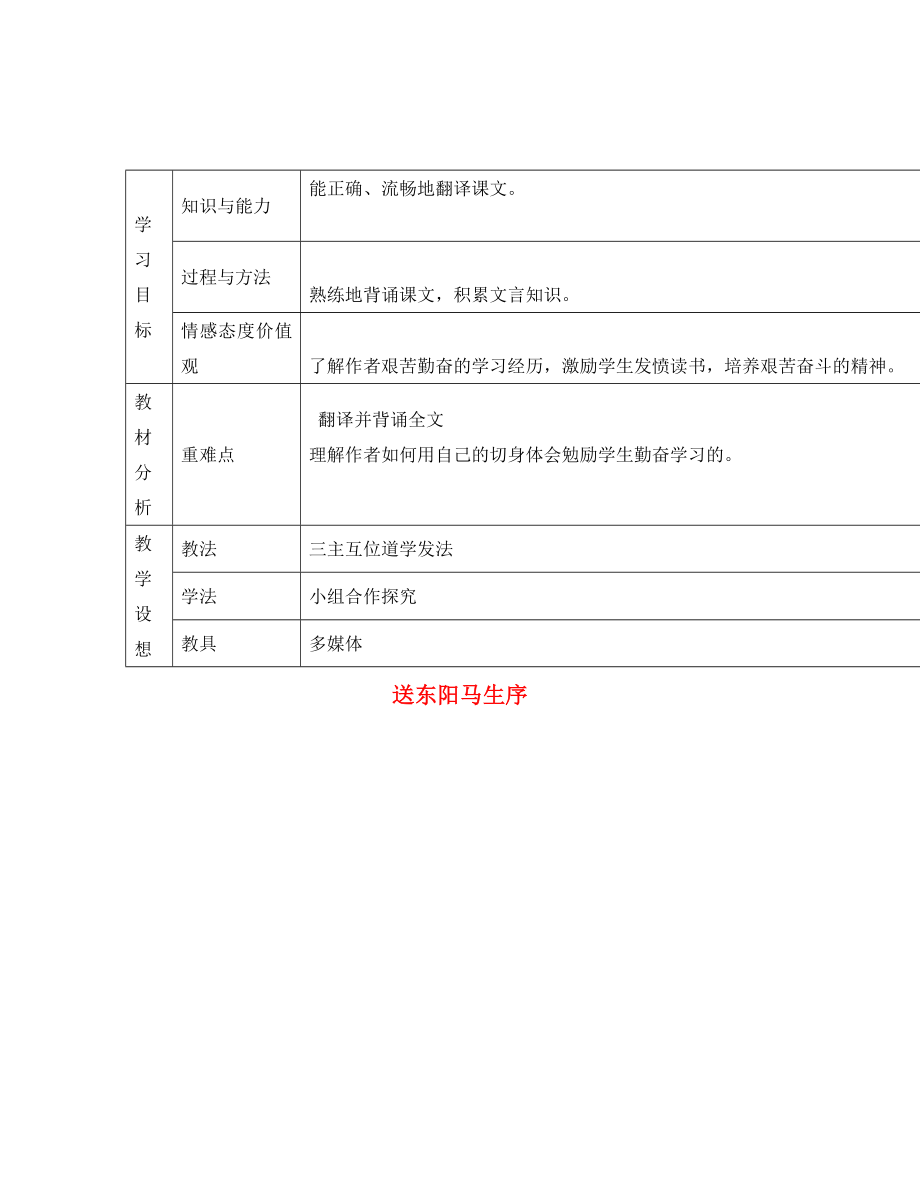 甘肅省寧縣第五中學(xué)八年級語文下冊 24 送東陽馬生序?qū)W(xué)案（無答案） 新人教版_第1頁