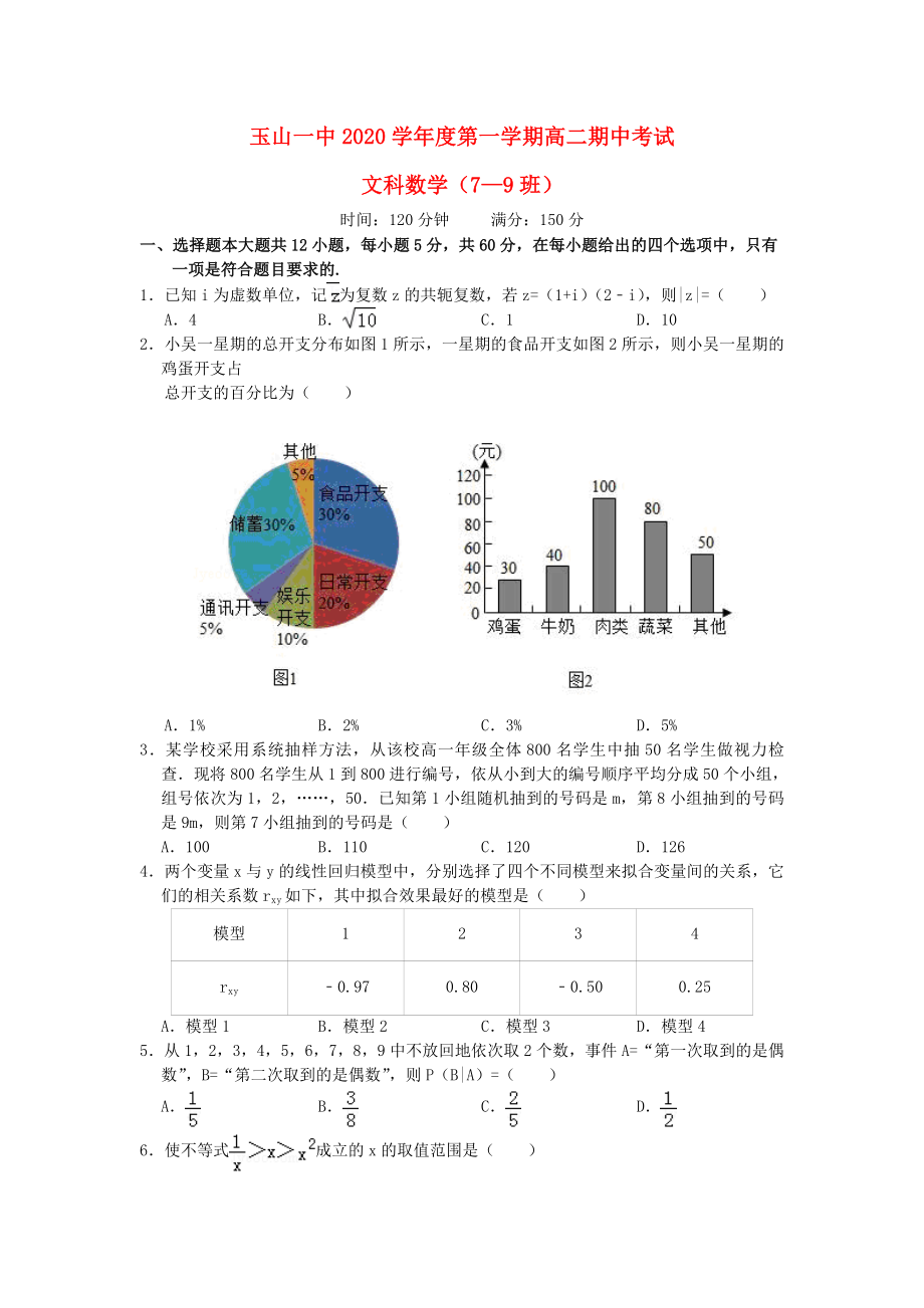 江西省玉山縣一中2020學(xué)年高二數(shù)學(xué)上學(xué)期期中試題 文（重點(diǎn)班）_第1頁(yè)