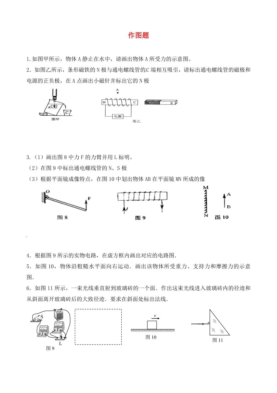 廣東省河源市中國(guó)教育學(xué)會(huì)中英文實(shí)驗(yàn)學(xué)校2020年中考物理專題復(fù)習(xí) 作圖題（無答案）_第1頁(yè)