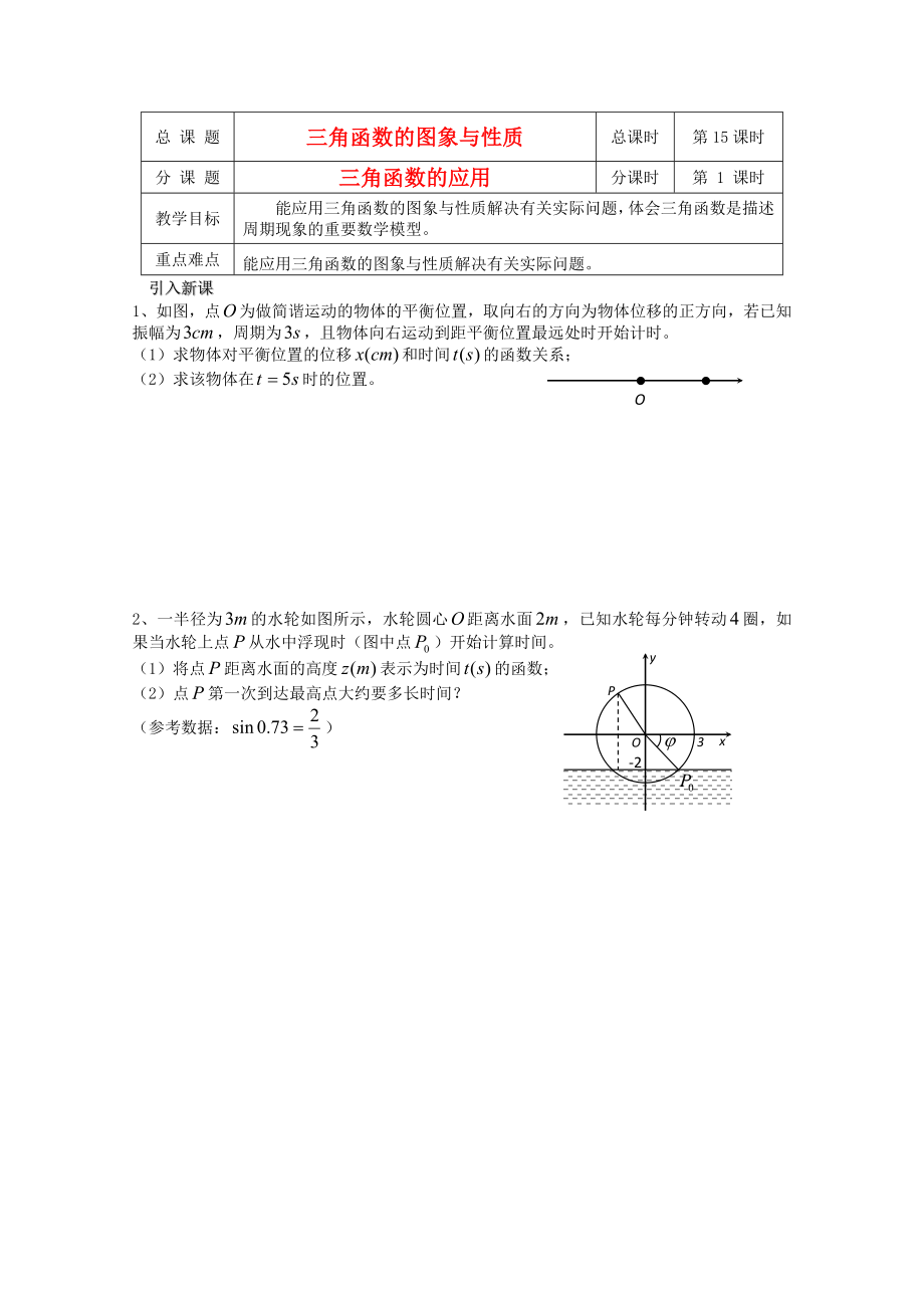 江蘇省溧水縣第二高級中學(xué)高中數(shù)學(xué) 第15課時三角函數(shù)的應(yīng)用教學(xué)案 蘇教版必修4_第1頁