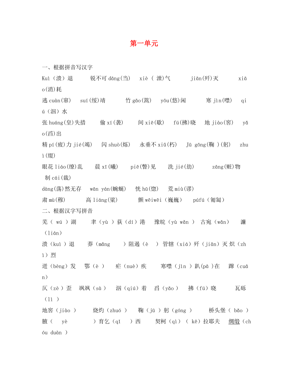 湖北省宜昌市第十六中學八年級語文上冊 字詞復習提綱 （新版）新人教版_第1頁