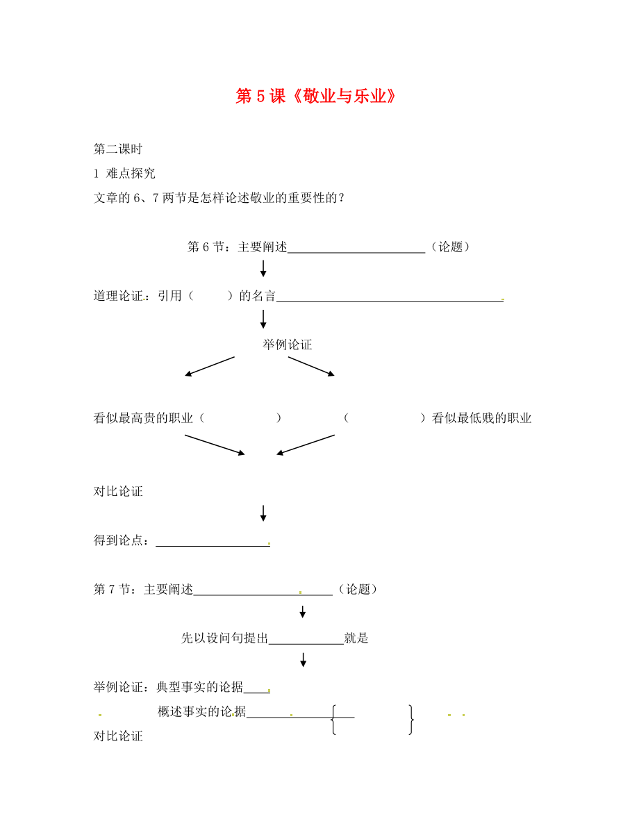 湖南省郴州市第八中學九年級語文上冊 第5課《敬業(yè)與樂業(yè)》（第2課時）導學案（無答案） 新人教版_第1頁