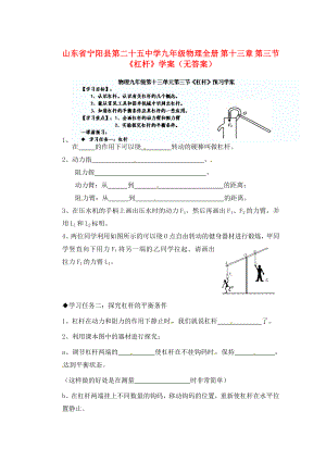 山東省寧陽縣第二十五中學九年級物理全冊 第十三章 第三節(jié)《杠桿》學案（無答案） 新人教版