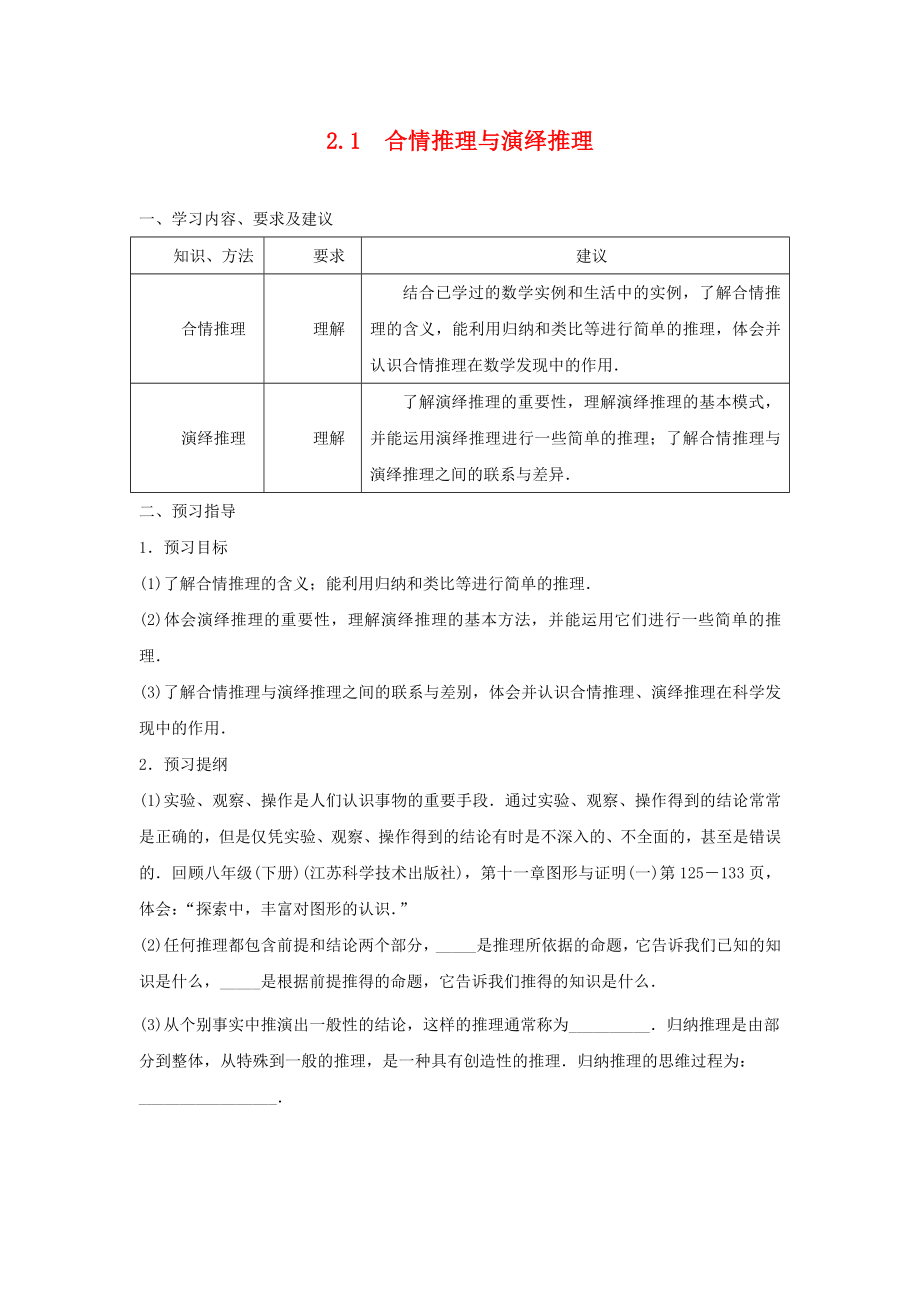 江蘇省蘇州市第五中學(xué)高中數(shù)學(xué) 2.1合情推理與演繹推理學(xué)案（無答案）蘇教版選修2-2_第1頁