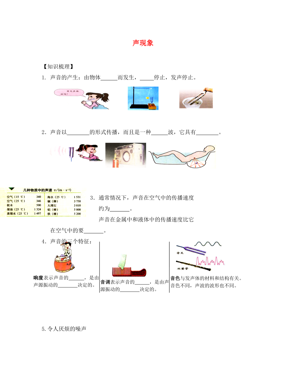 江苏省溧水县孔镇中学八年级物理上册 第一章 声现象学案（无答案）（新版）苏科版_第1页