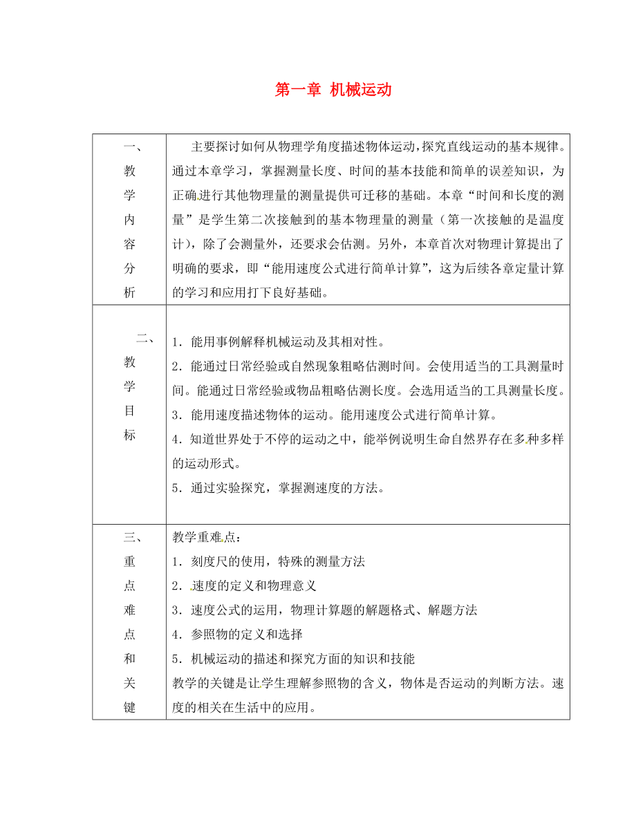 山東省龍口市諸由觀鎮(zhèn)諸由中學(xué)八年級(jí)物理上冊(cè) 第一章 機(jī)械運(yùn)動(dòng)教案 魯教版五四制_第1頁(yè)