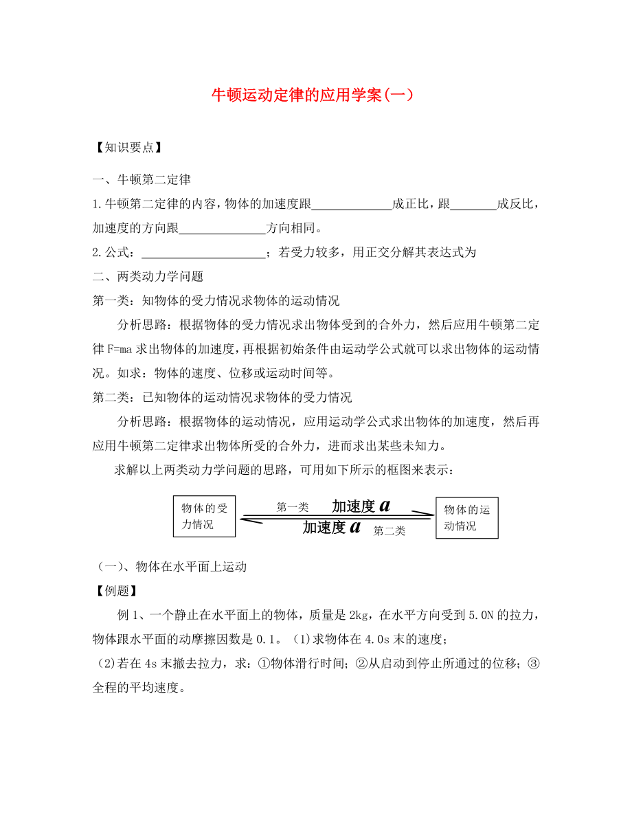 高中物理：第四章 牛頓運動定律 本章綜合學案 新人教版必修1_第1頁