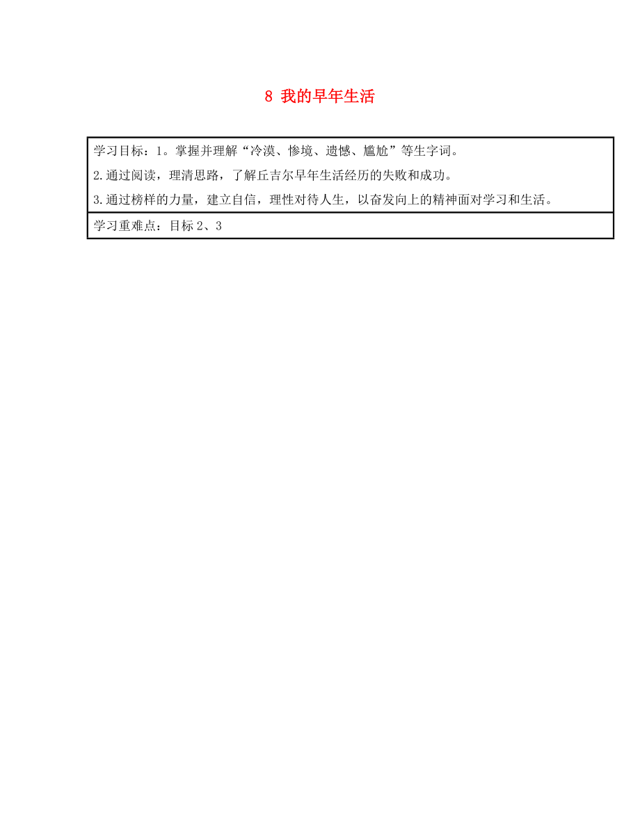 浙江省臺州市天臺縣始豐中學(xué)七年級語文上冊 8 我的早年生活導(dǎo)學(xué)案（無答案）（新版）新人教版（通用）_第1頁