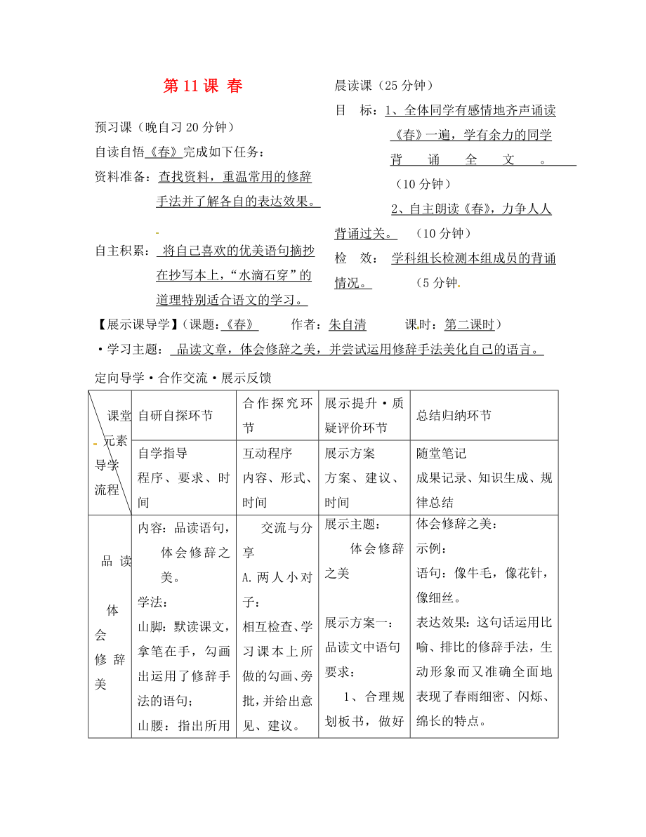 浙江省臺(tái)州市天臺(tái)縣始豐中學(xué)七年級(jí)語(yǔ)文上冊(cè) 第11課 春導(dǎo)學(xué)案（無(wú)答案）（新版）新人教版_第1頁(yè)