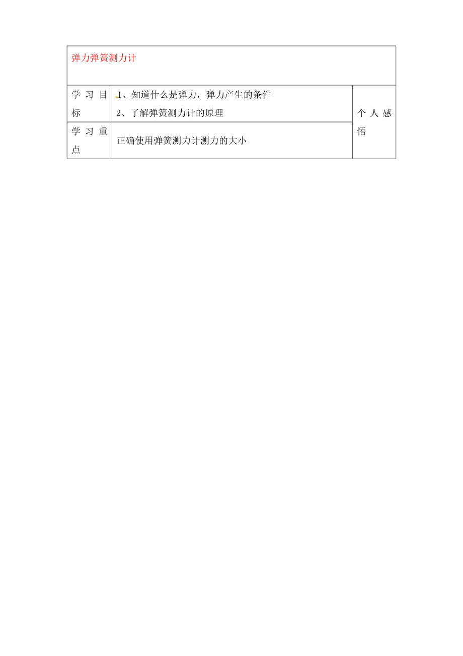 河北省贊皇縣第二中學(xué)九年級物理全冊 第13章 第1節(jié) 彈力彈簧測力計教學(xué)案（無答案） 新人教版（通用）_第1頁