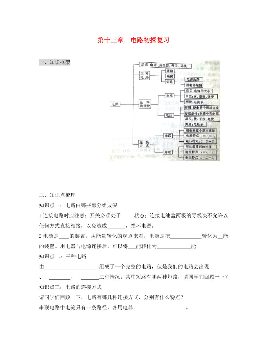 江蘇省六合區(qū)竹鎮(zhèn)民族中學(xué)九年級物理上冊 13 電路初探導(dǎo)學(xué)案（無答案） 蘇科版_第1頁