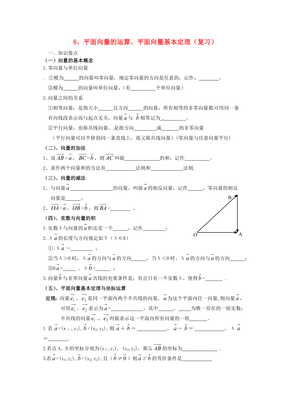 湖南省平江县第三中学高中数学 第二章《平面向量》第8课时 练习课导学案（无答案）新人教A版必修4_第1页