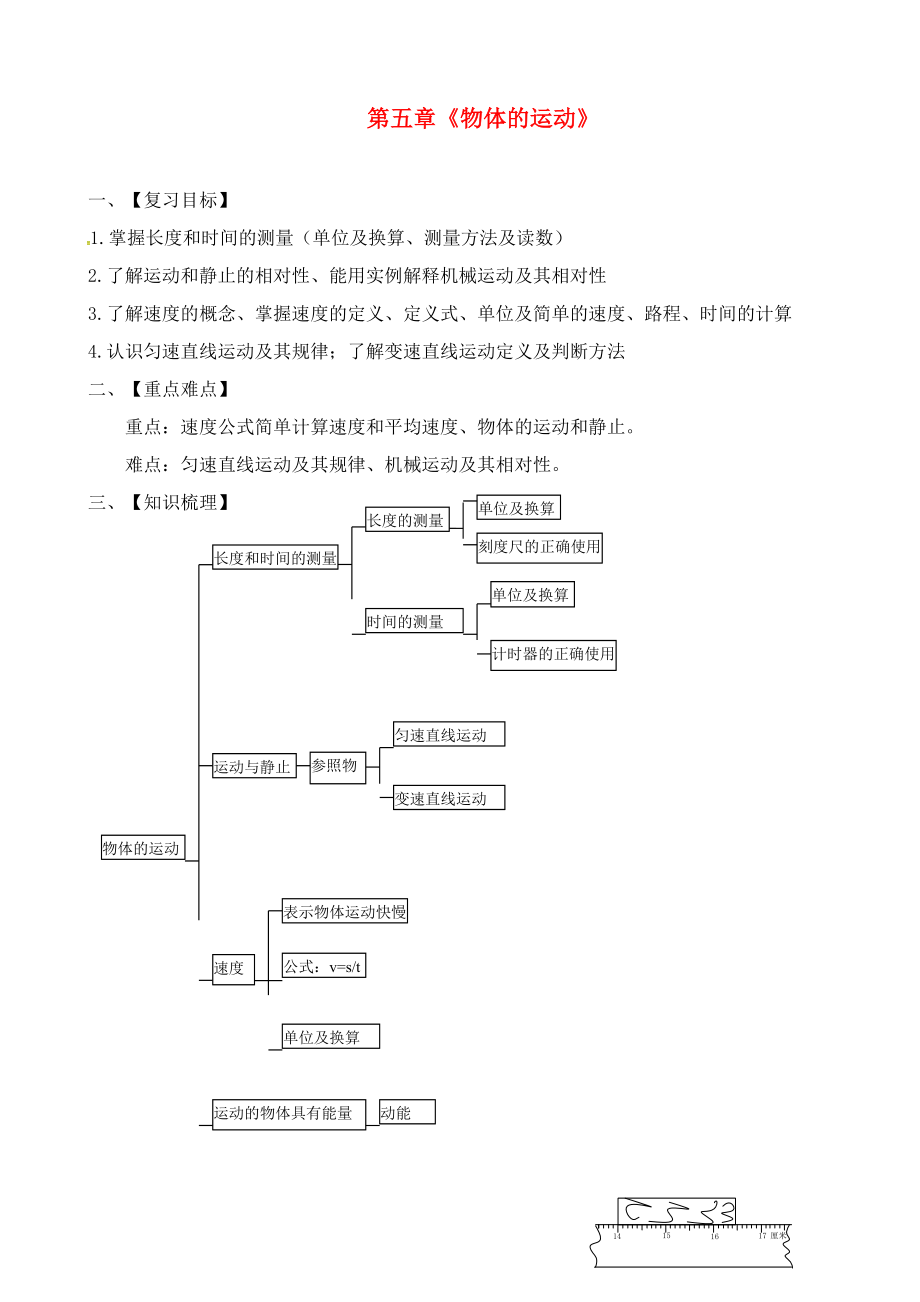 江蘇省蘇州市2020年中考物理一輪復習 第五章《物體的運動》導學案（無答案）_第1頁