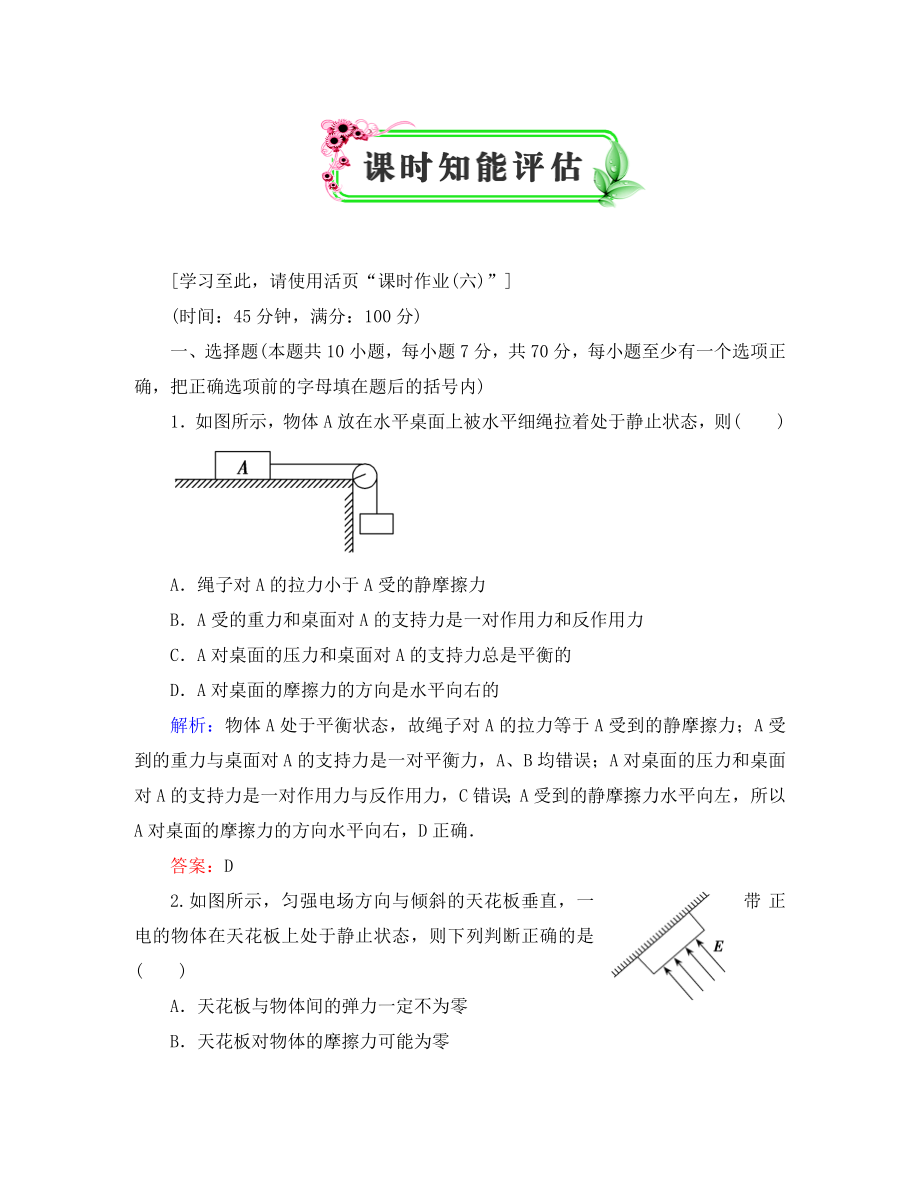 【優(yōu)化探究】2020高考物理一輪復(fù)習(xí) 課時(shí)知能評(píng)估6_第1頁