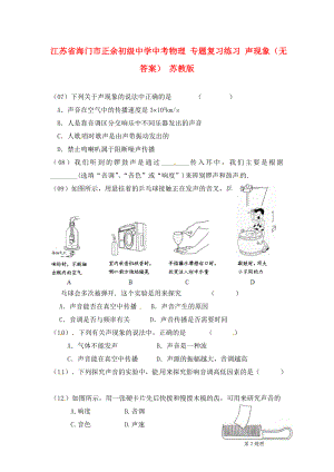 江蘇省海門市正余初級中學中考物理 專題復習練習 聲現(xiàn)象（無答案） 蘇教版（通用）