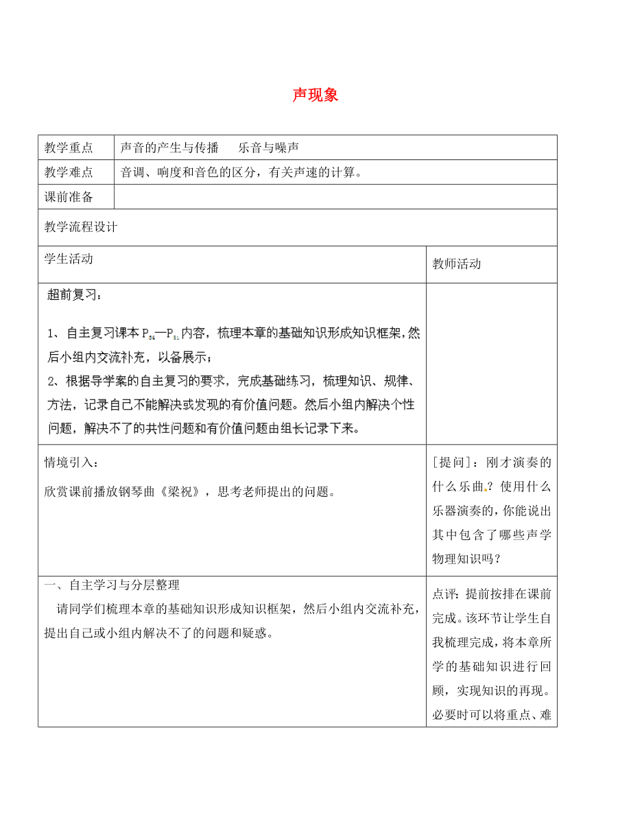 河北省邯鄲市涉縣第三中學(xué)八年級物理上冊 聲現(xiàn)象教案 新人教版_第1頁