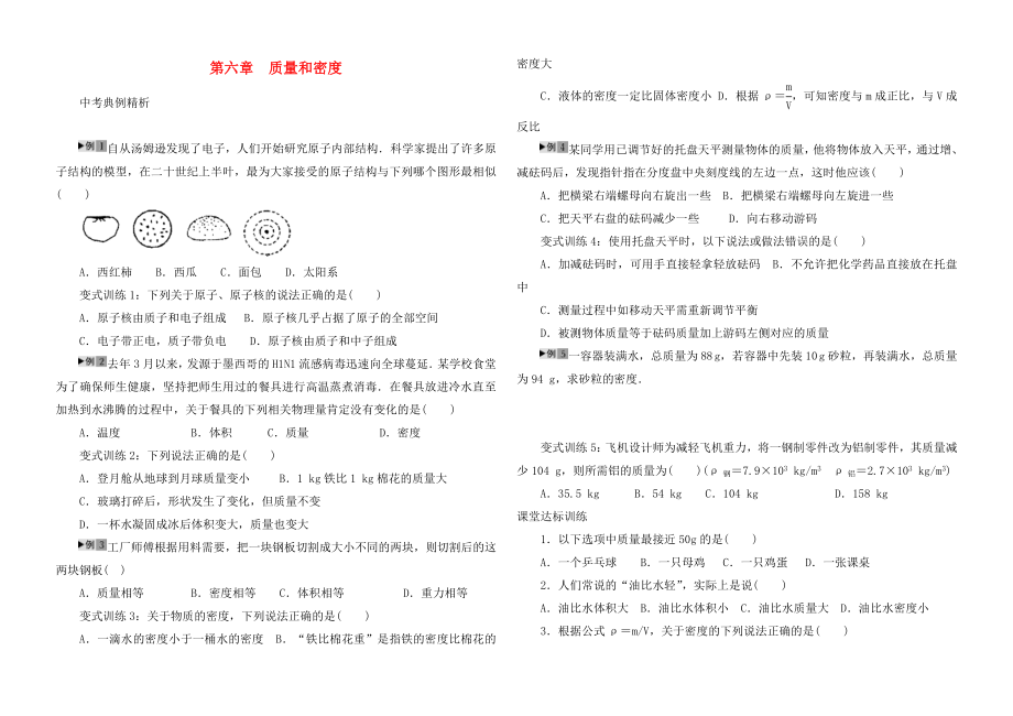 河南省2020年中考物理第一輪復(fù)習(xí) 第六章 質(zhì)量和密度（無答案）_第1頁