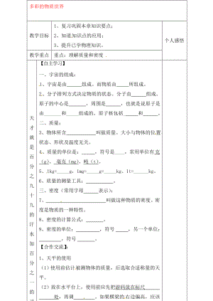 河北省贊皇縣第二中學(xué)九年級(jí)物理全冊(cè) 第11章 多彩的物質(zhì)世界基礎(chǔ)復(fù)習(xí)教學(xué)案（無(wú)答案） 新人教版（通用）