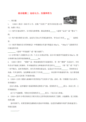 江蘇省南通市第一初級(jí)中學(xué)九年級(jí)物理下冊(cè) 運(yùn)動(dòng)與力、壓強(qiáng)和浮力綜合檢測(cè)二（無(wú)答案） 蘇科版