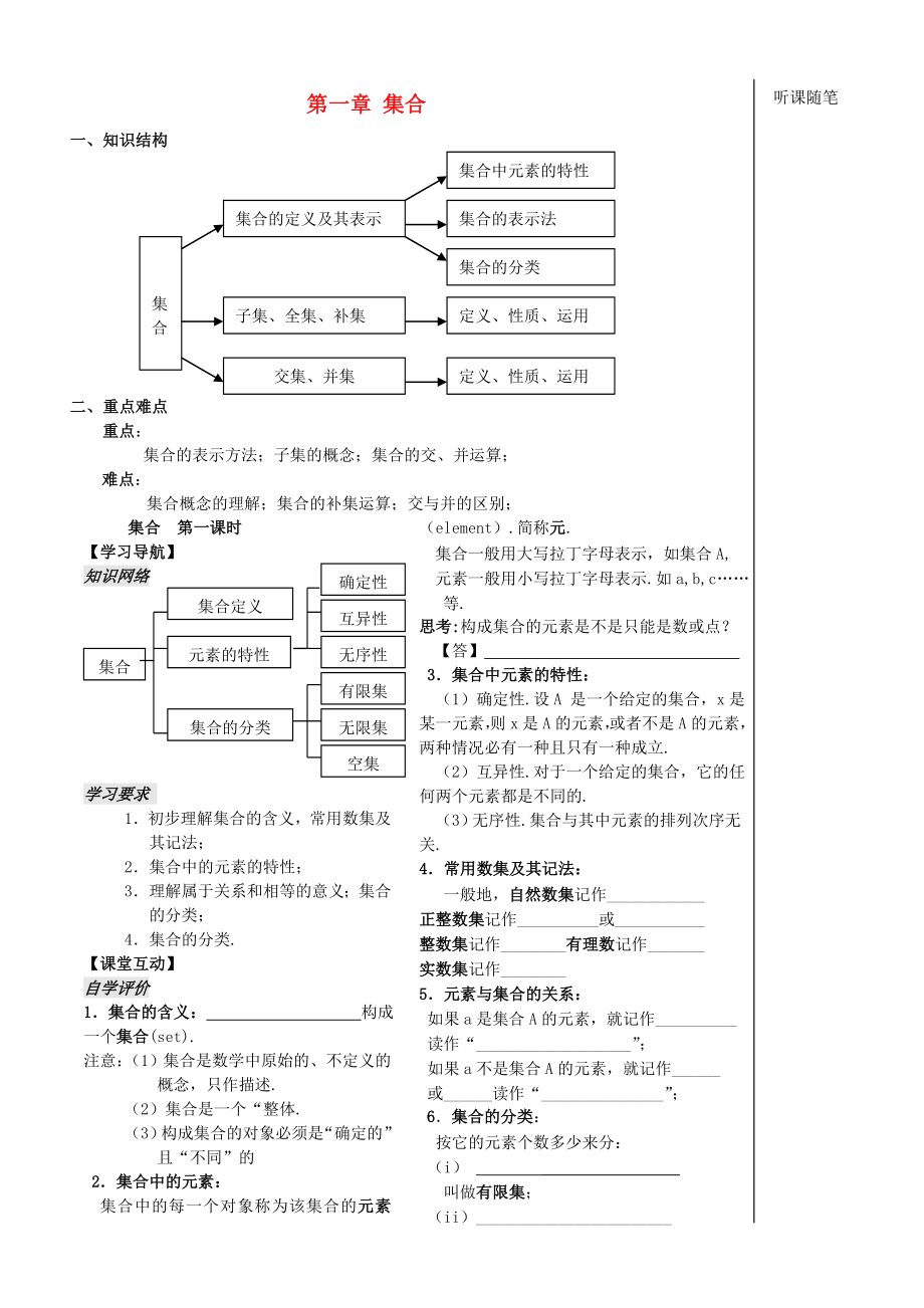 江蘇省鹽城市文峰中學(xué)高中數(shù)學(xué) 第一章 集合（第一課時）教學(xué)案 蘇教版必修1_第1頁