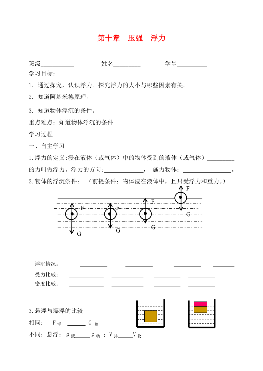 江蘇省高郵市龍虬初級中學(xué)2020屆中考物理一輪復(fù)習(xí) 第10章 壓強(qiáng) 浮力導(dǎo)學(xué)案2（無答案）_第1頁