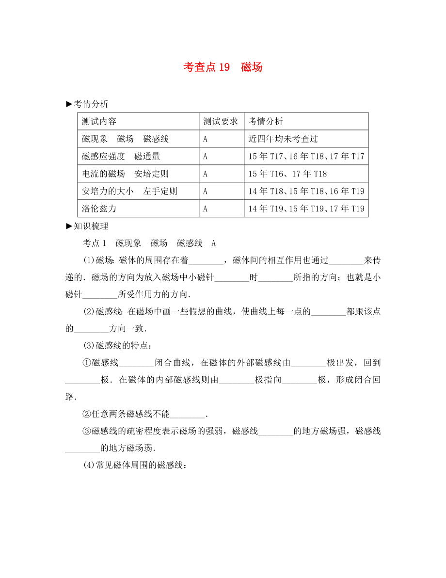 2020高考物理总复习 考查点19 磁场考点解读学案（无答案）（通用）_第1页