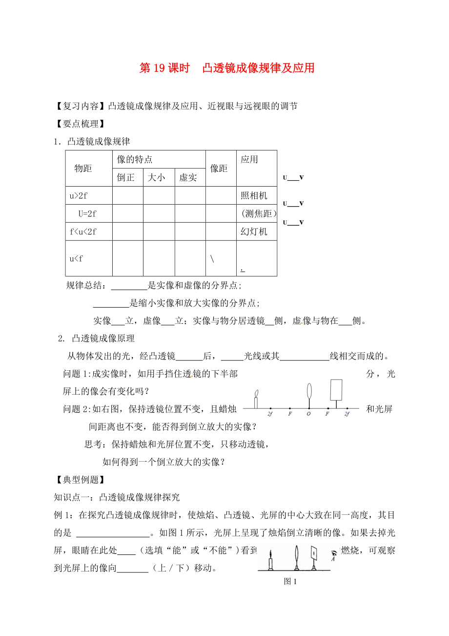 江蘇省鎮(zhèn)江市丹徒區(qū)2020屆中考物理一輪復(fù)習(xí) 凸透鏡成像規(guī)律及應(yīng)用學(xué)案（無(wú)答案）_第1頁(yè)