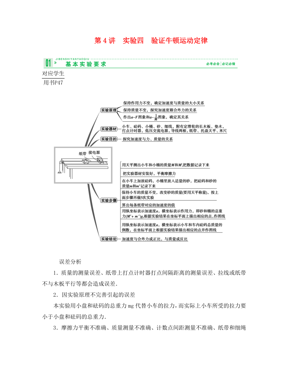 2020高考物理总复习 教师用书 3-4实验四　验证牛顿运动定律 必修1_第1页