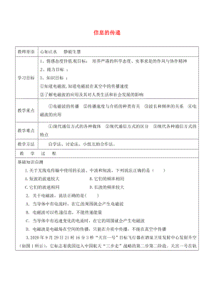 山東省廣饒縣丁莊鎮(zhèn)中心初級中學(xué)九年級物理全冊 21 信息的傳遞復(fù)習(xí)學(xué)案（無答案）（新版）新人教版