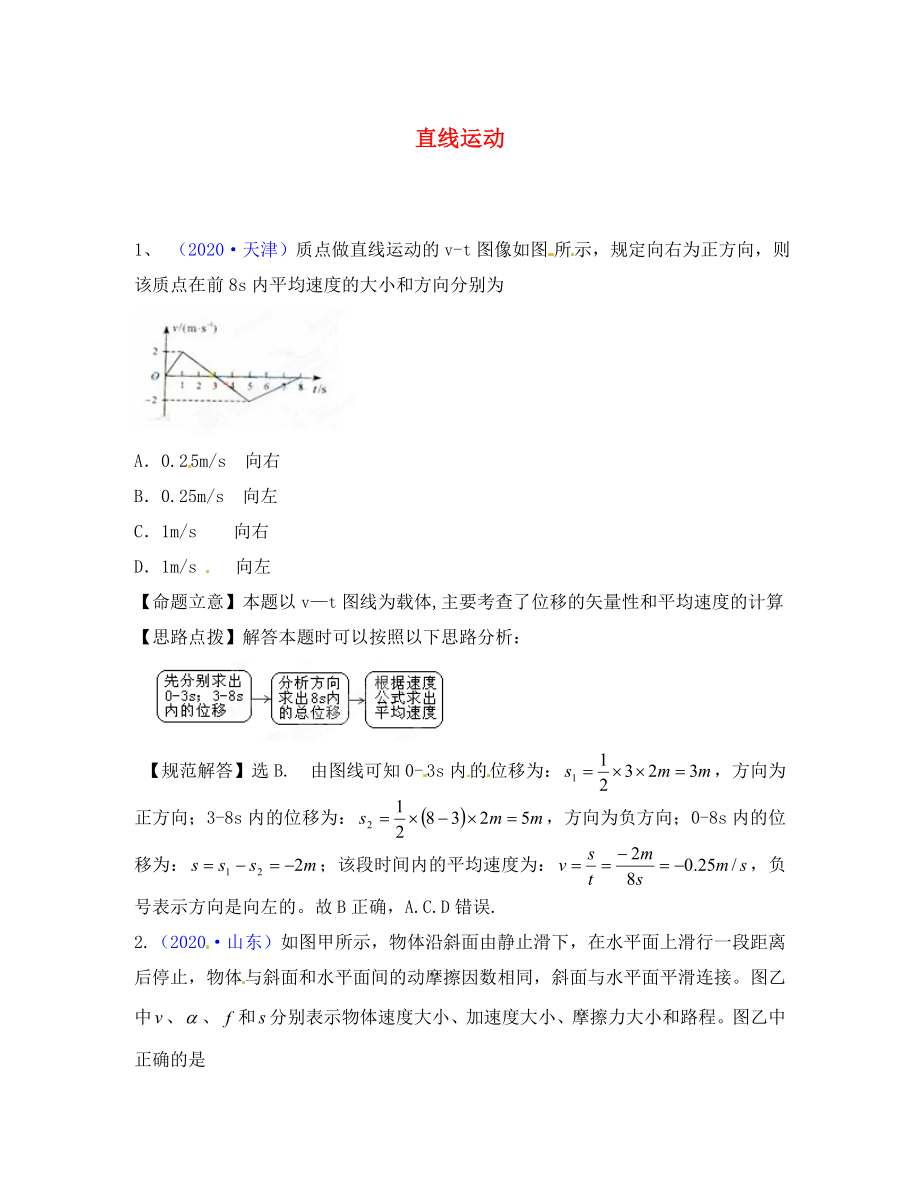 2020高考物理 月刊專版 專題1 直線運動 高考在線2020(2)_第1頁