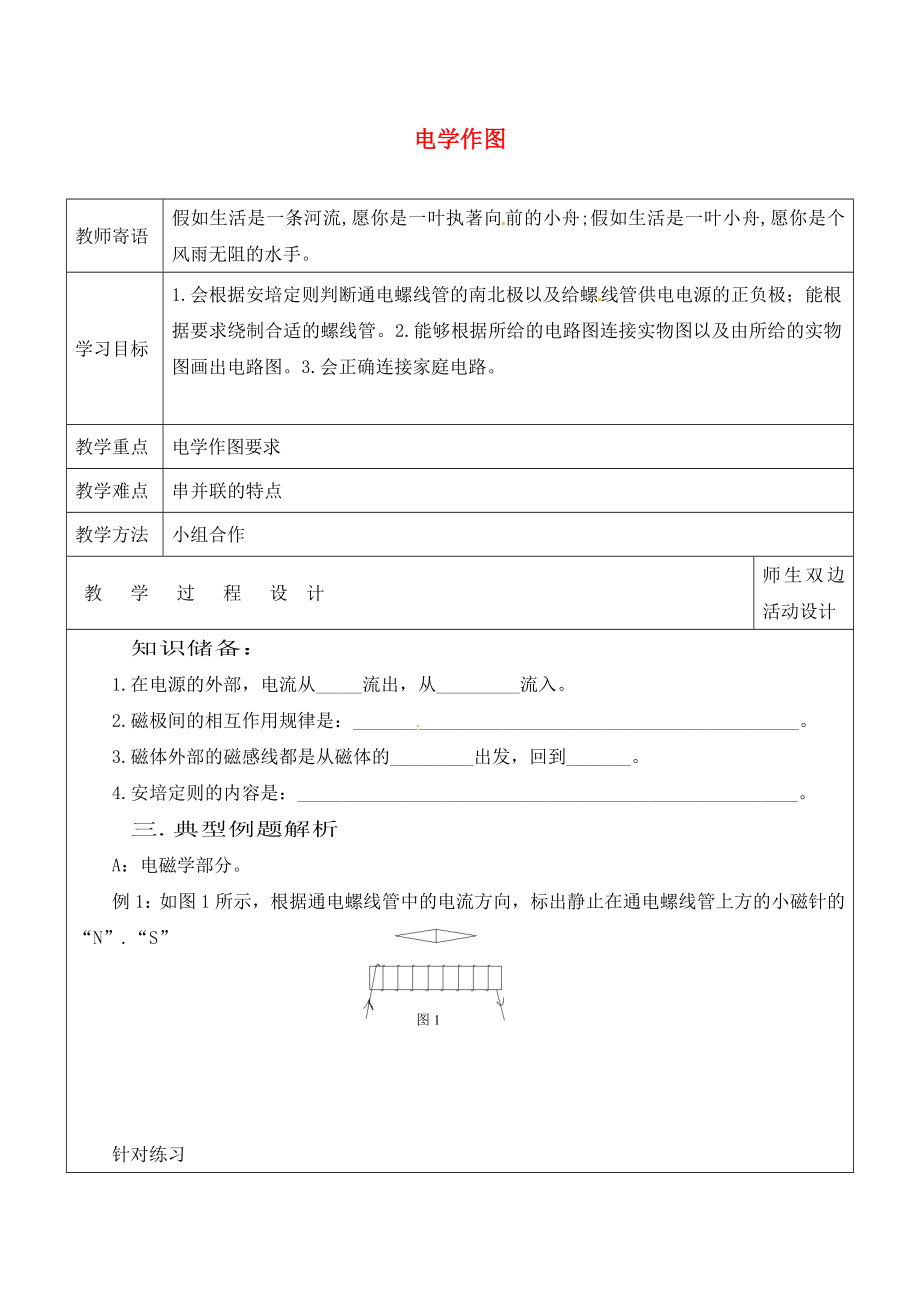 山東省廣饒縣丁莊鎮(zhèn)中心初級(jí)中學(xué)2020屆中考物理一輪復(fù)習(xí) 專題三 電學(xué)作圖復(fù)習(xí)學(xué)案（無(wú)答案）_第1頁(yè)